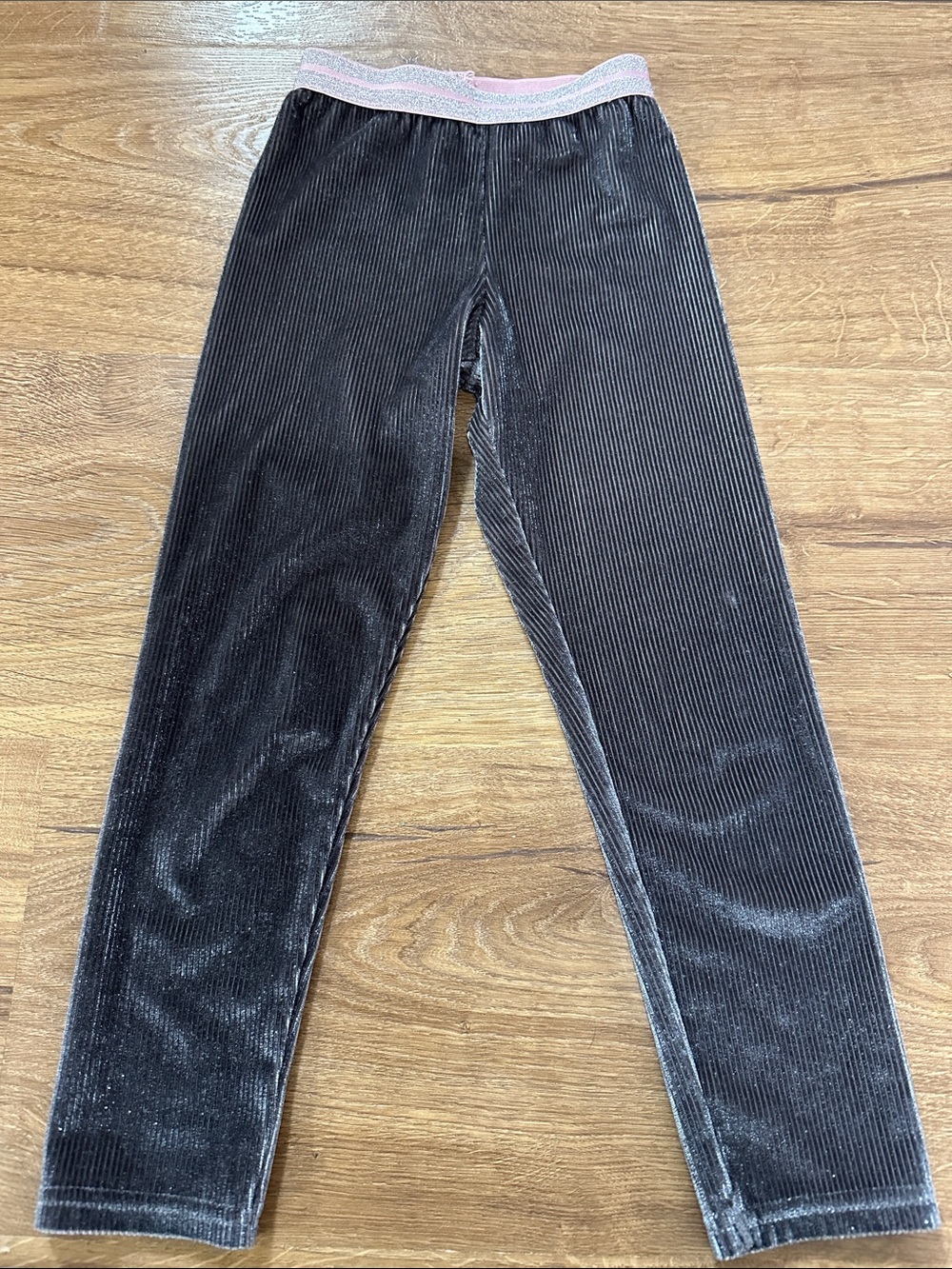 NWOT Girls Charcoal Ribbed Velour Leggings Size 3/4 104cm